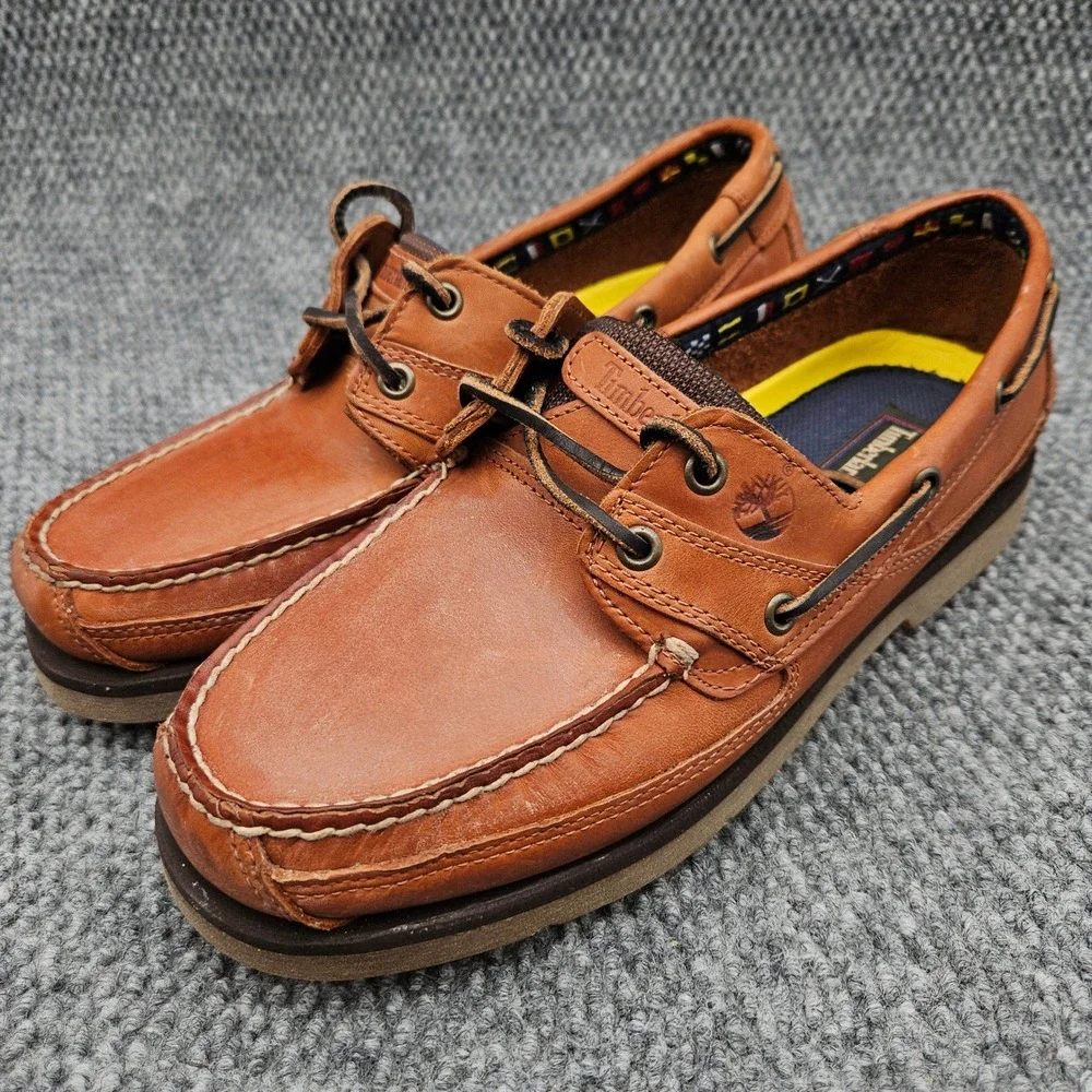 Timberland (Men's 10) Brown 2 Eye Boat Shoes Classic Leather Nautical Loafers